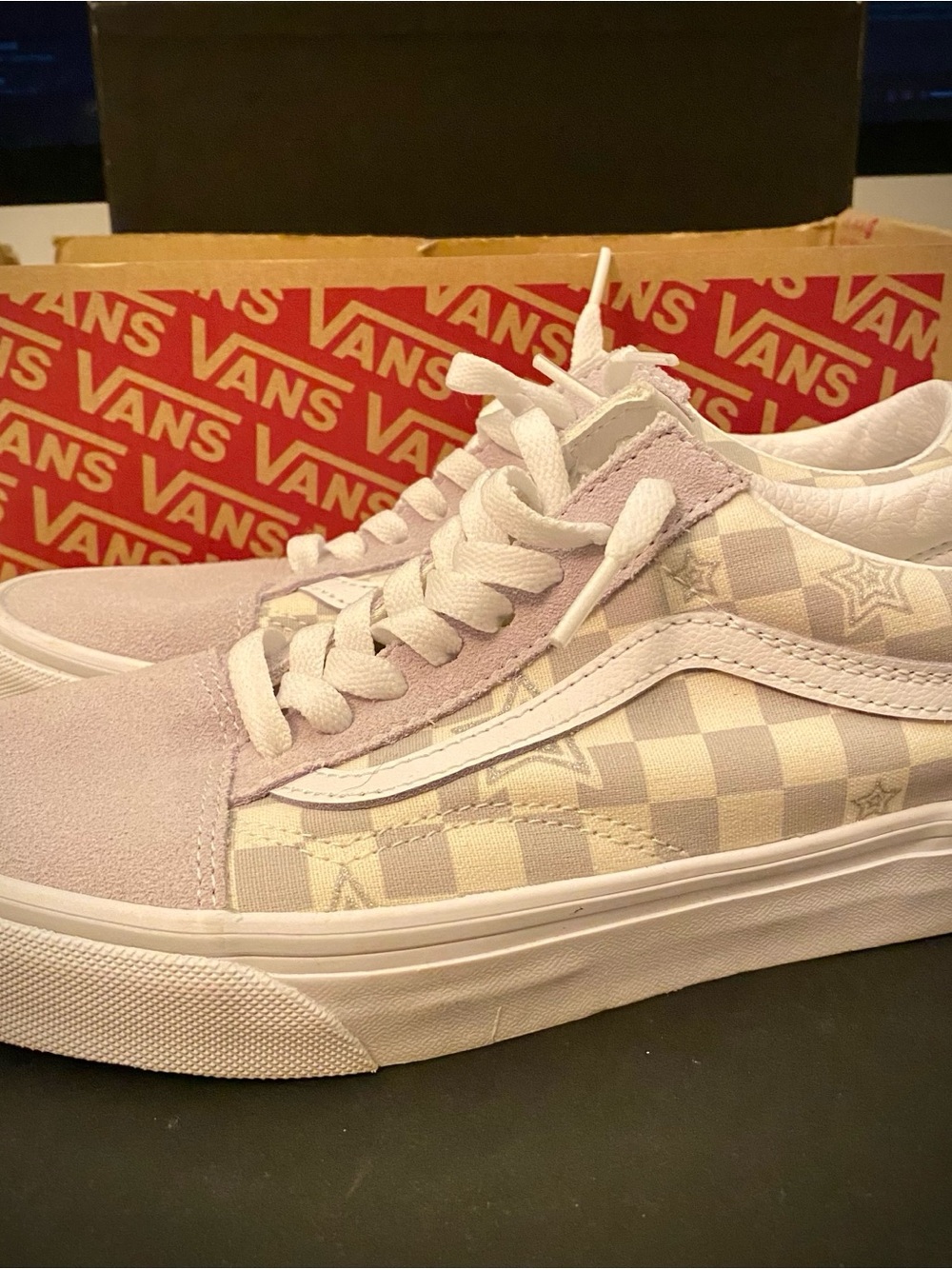 Vans Kids Checkerboard Lace-Up Sneakers in Cream and Pale Pink